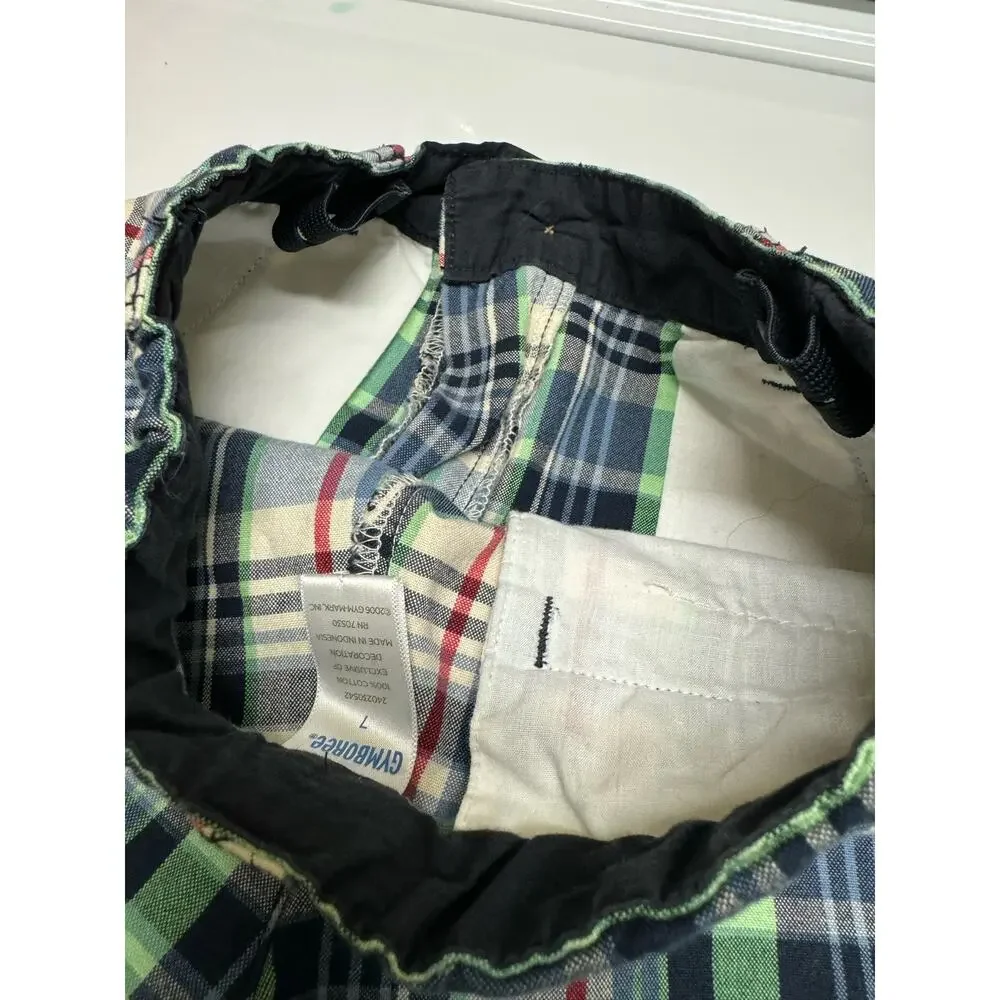 Gymboree‎ Boys Shorts Sz 7 Green Navy Blue Red White Plaid Adjustable Waist